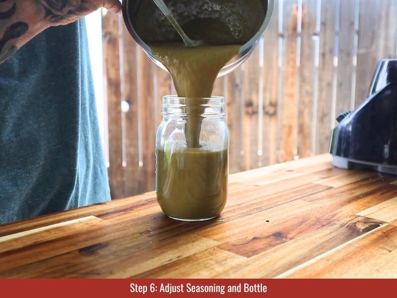 Adjust salt, vinegar, and heat, bottle, and rest 24 hours before use