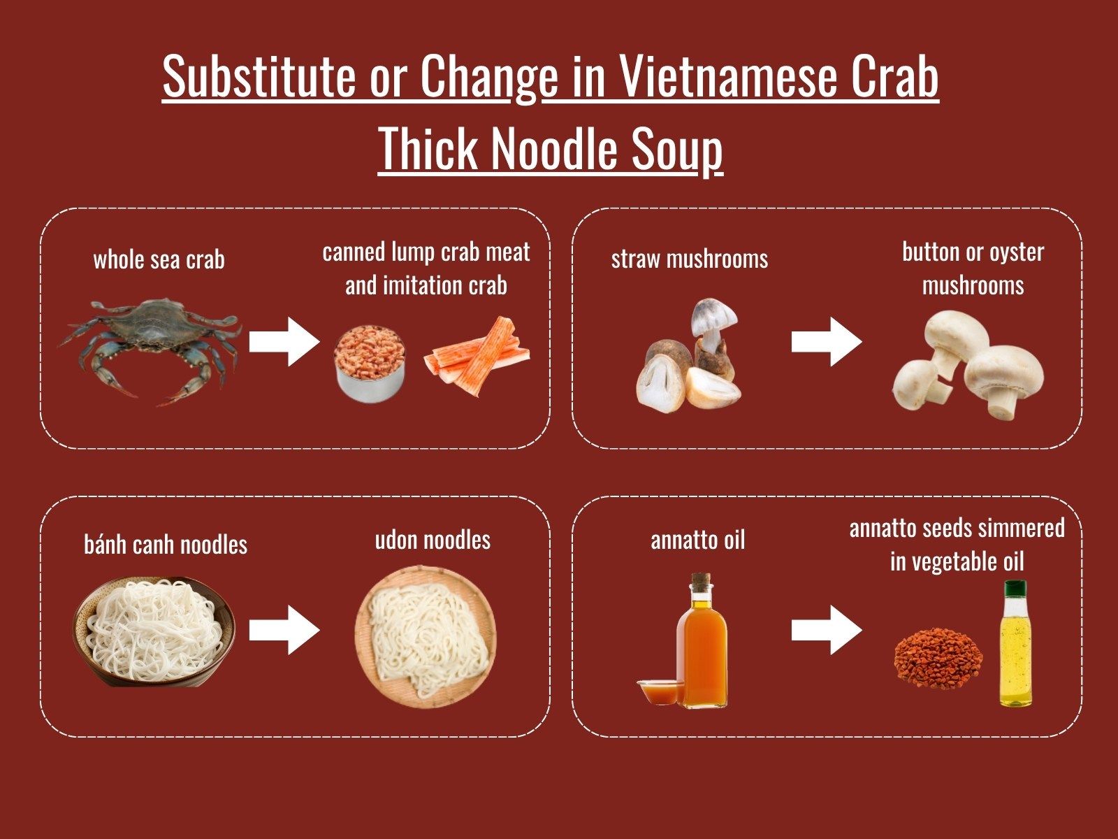 Ingredient substitutions for banh canh cua