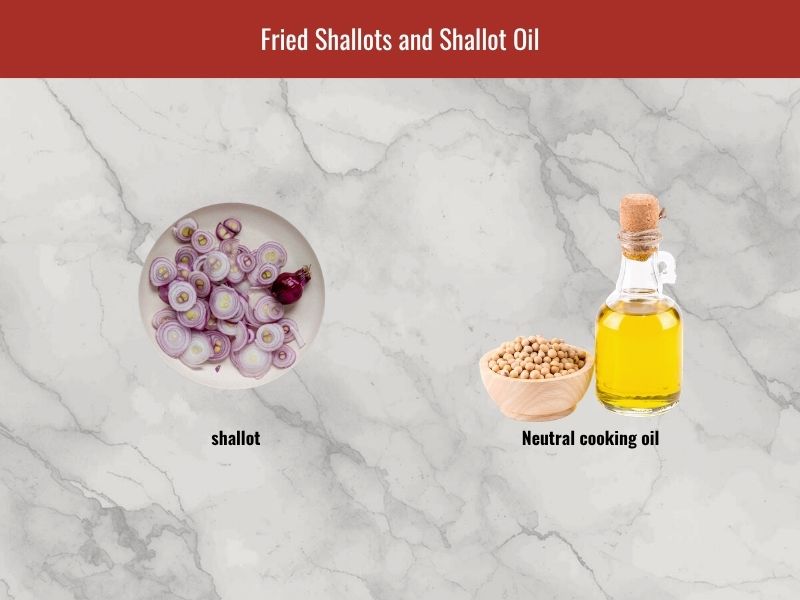 Fried shallot ingredients and shallot oil used for topping, batter preparation, and finishing Vietnamese rice rolls