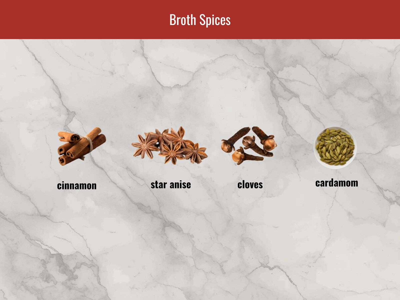 Pho spice packet and aromatics