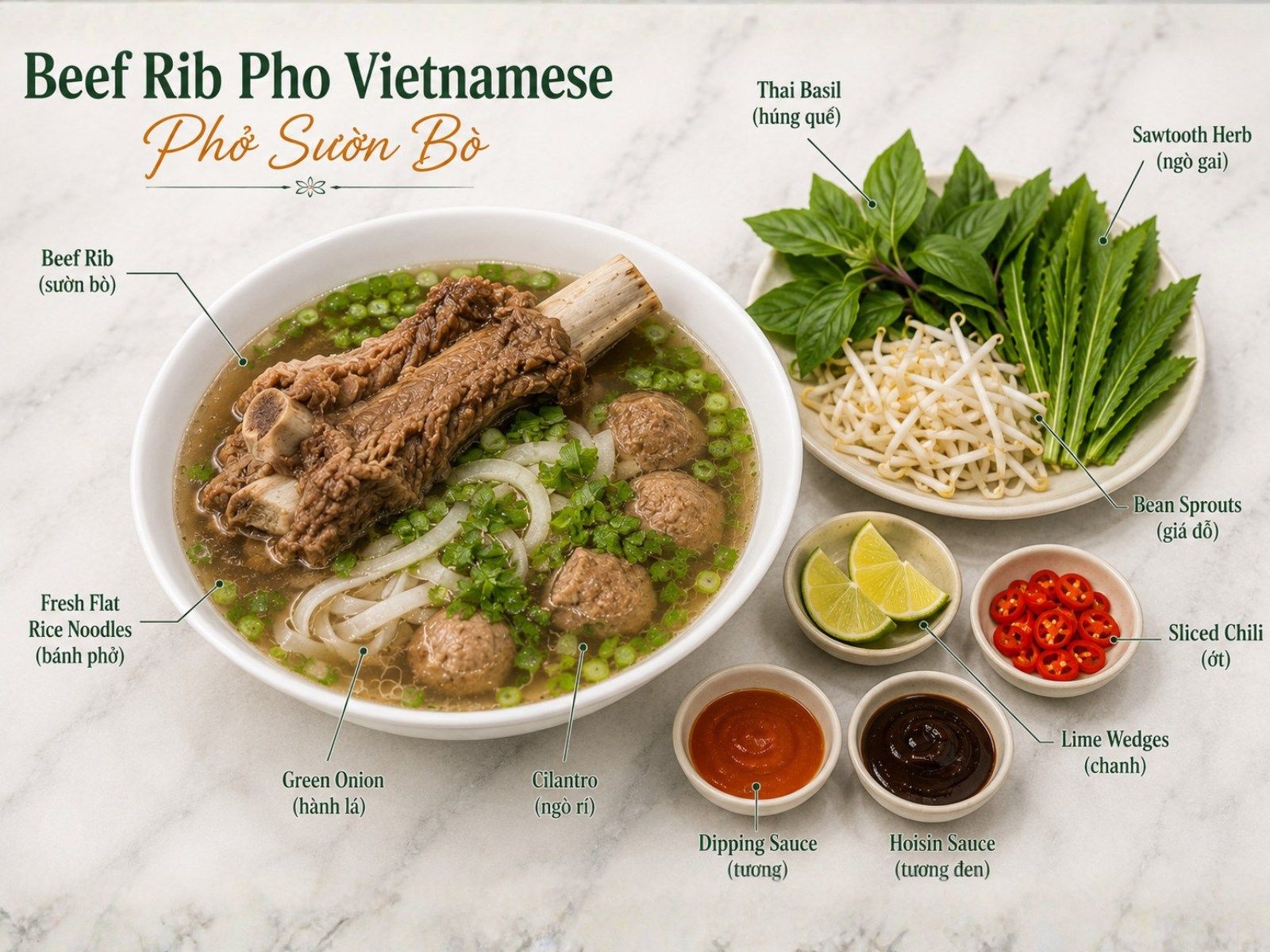 Beef rib pho Vietnamese phở sườn bò overview