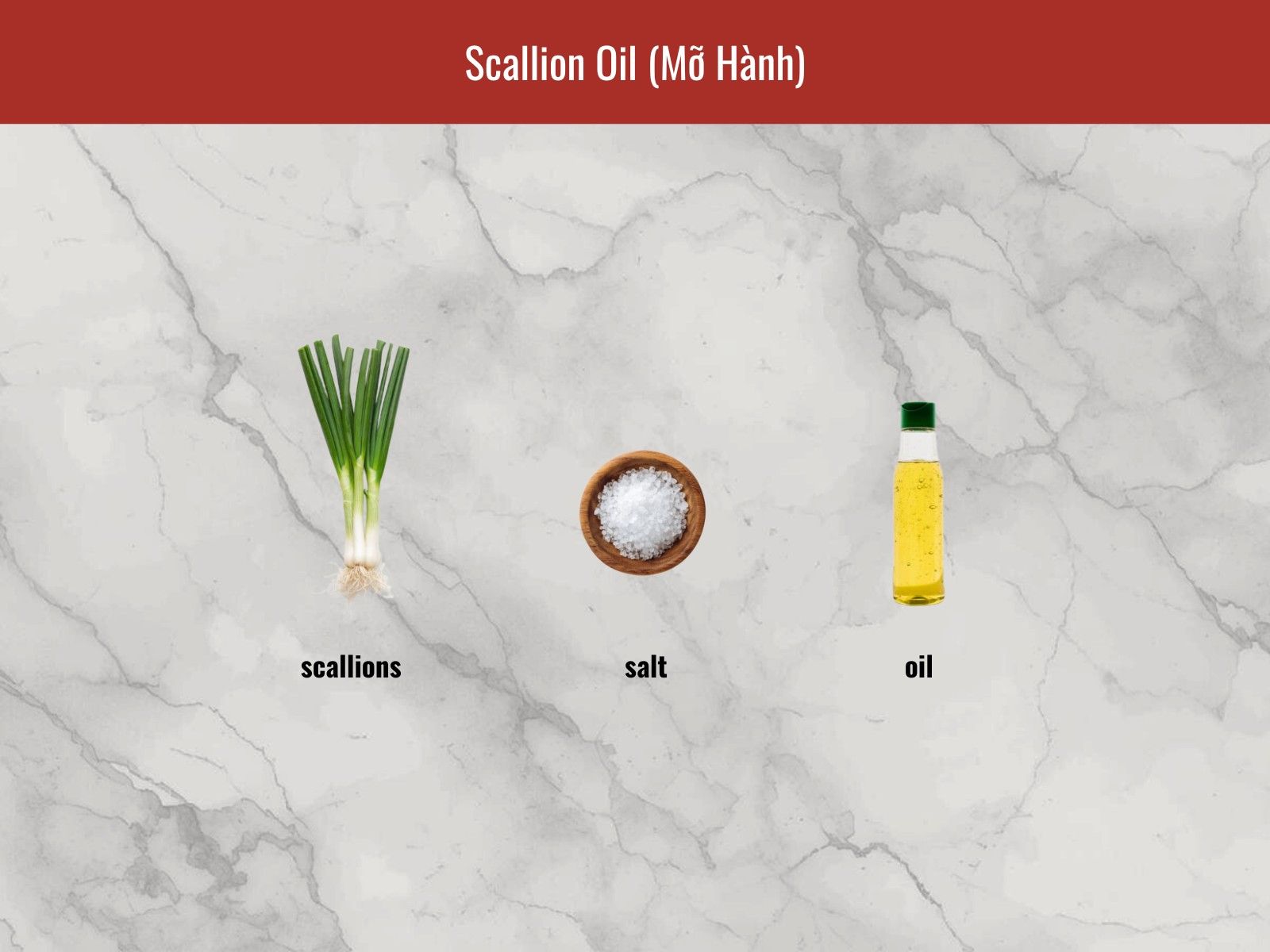 Scallion oil ingredients for bun ga nuong
