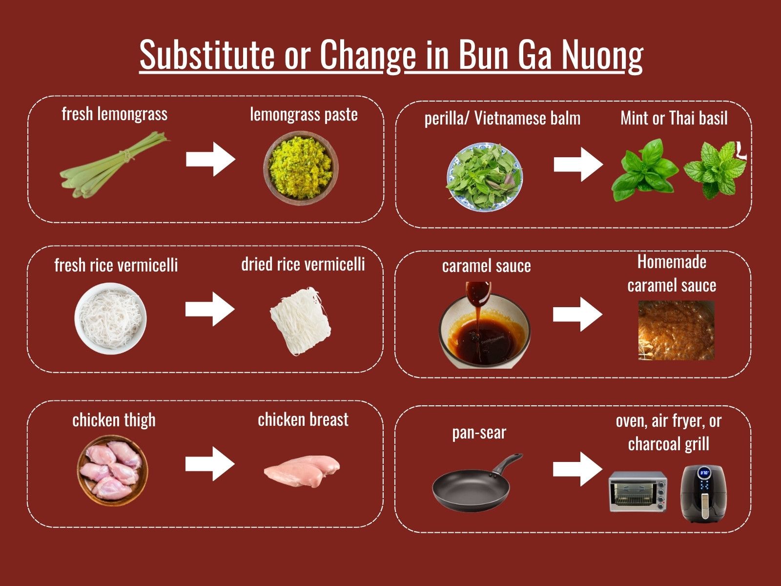 Bun ga nuong ingredient substitutions