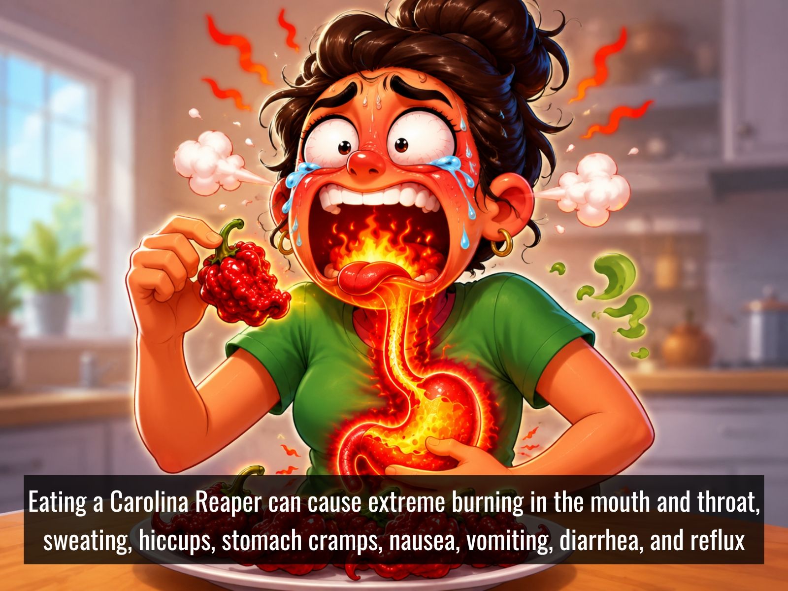 Carolina Reaper causing intense burning and stomach discomfort
