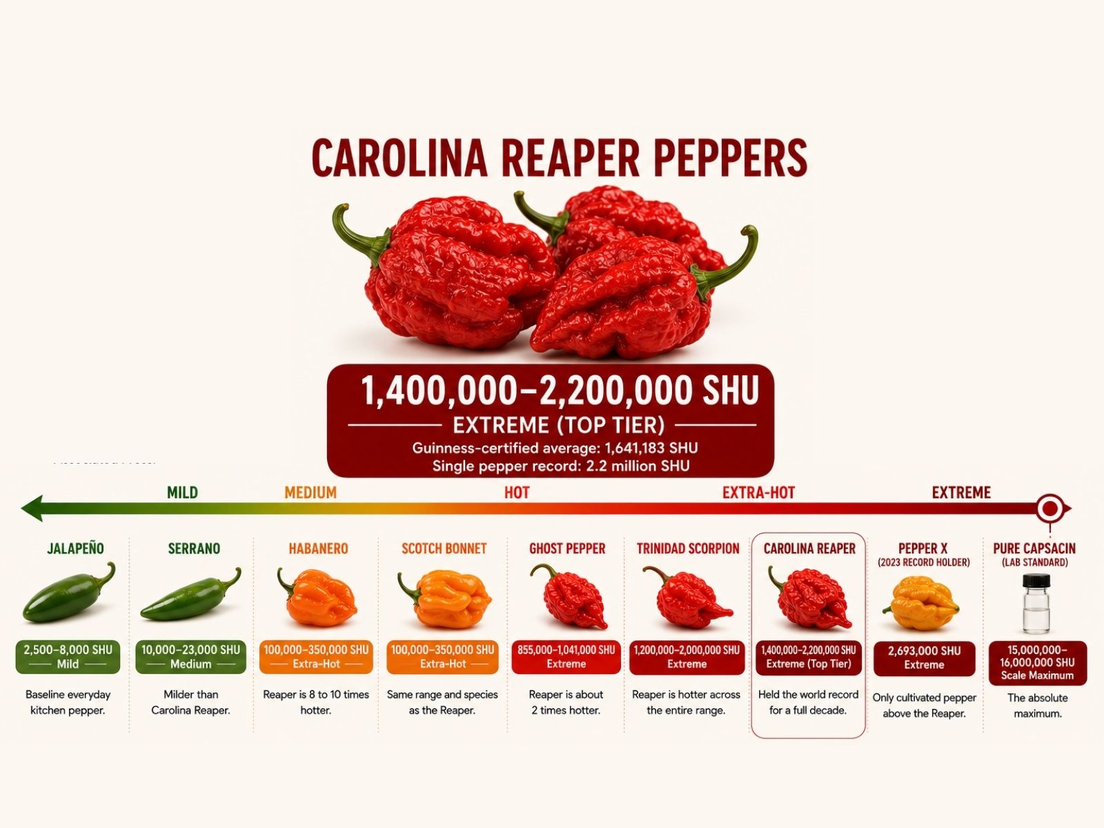 Carolina Reaper Scoville heat compared with superhot peppers