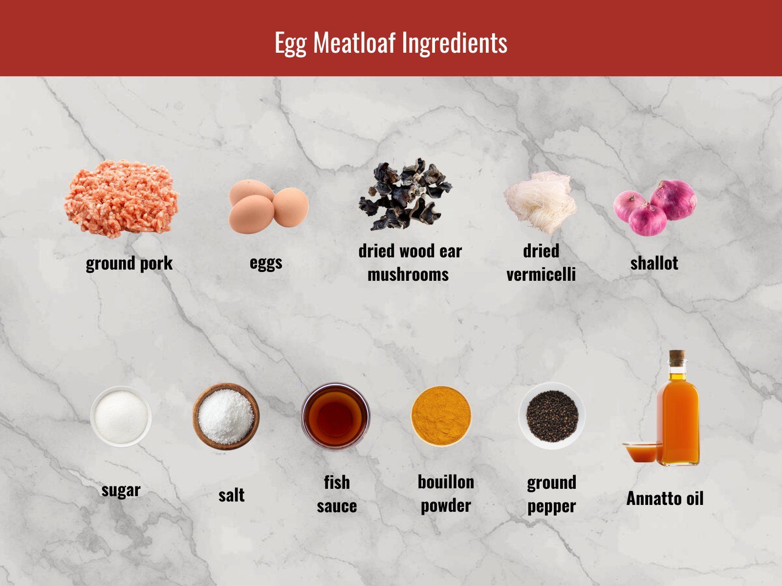 Ground pork, eggs, and mushrooms for cha trung