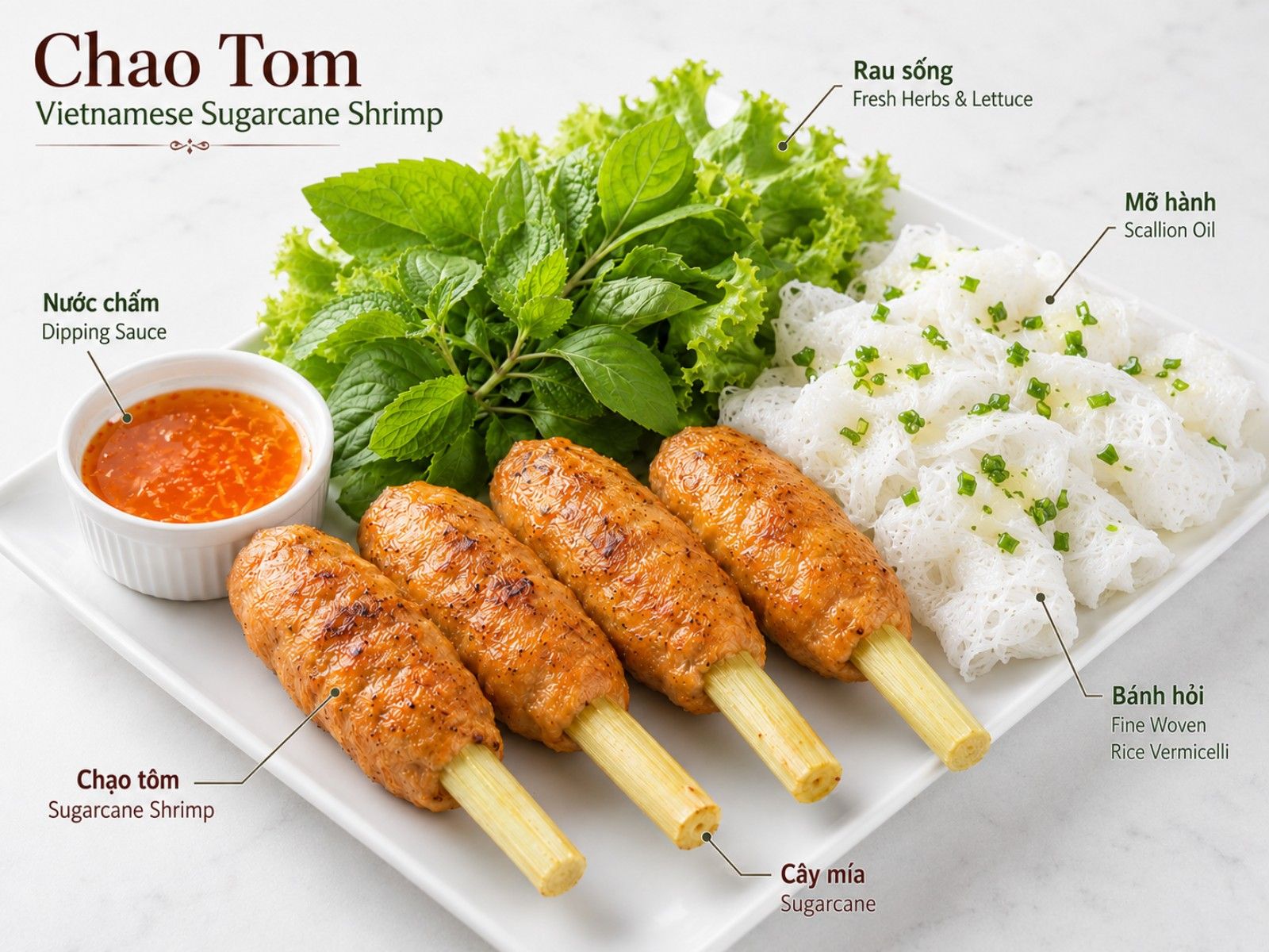 Vietnamese sugarcane shrimp chao tom overview