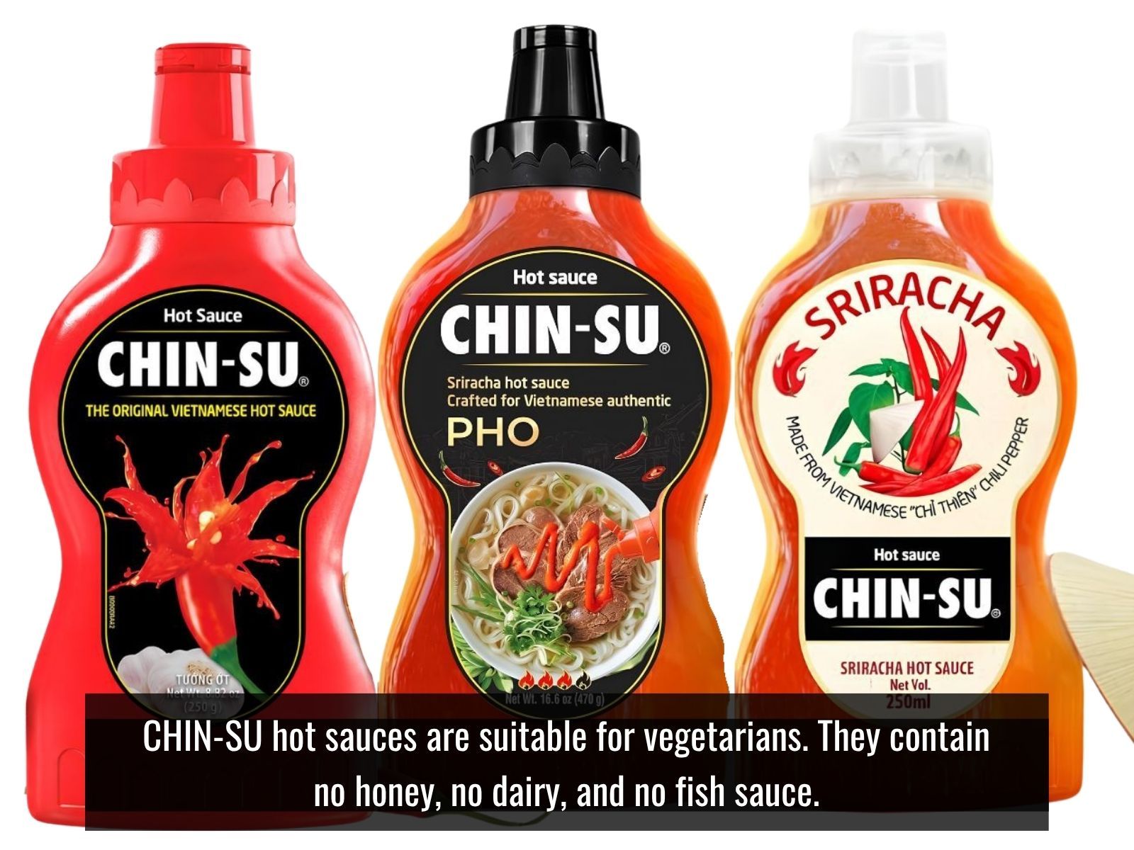 CHIN-SU vegan hot sauces made without animal derived ingredients