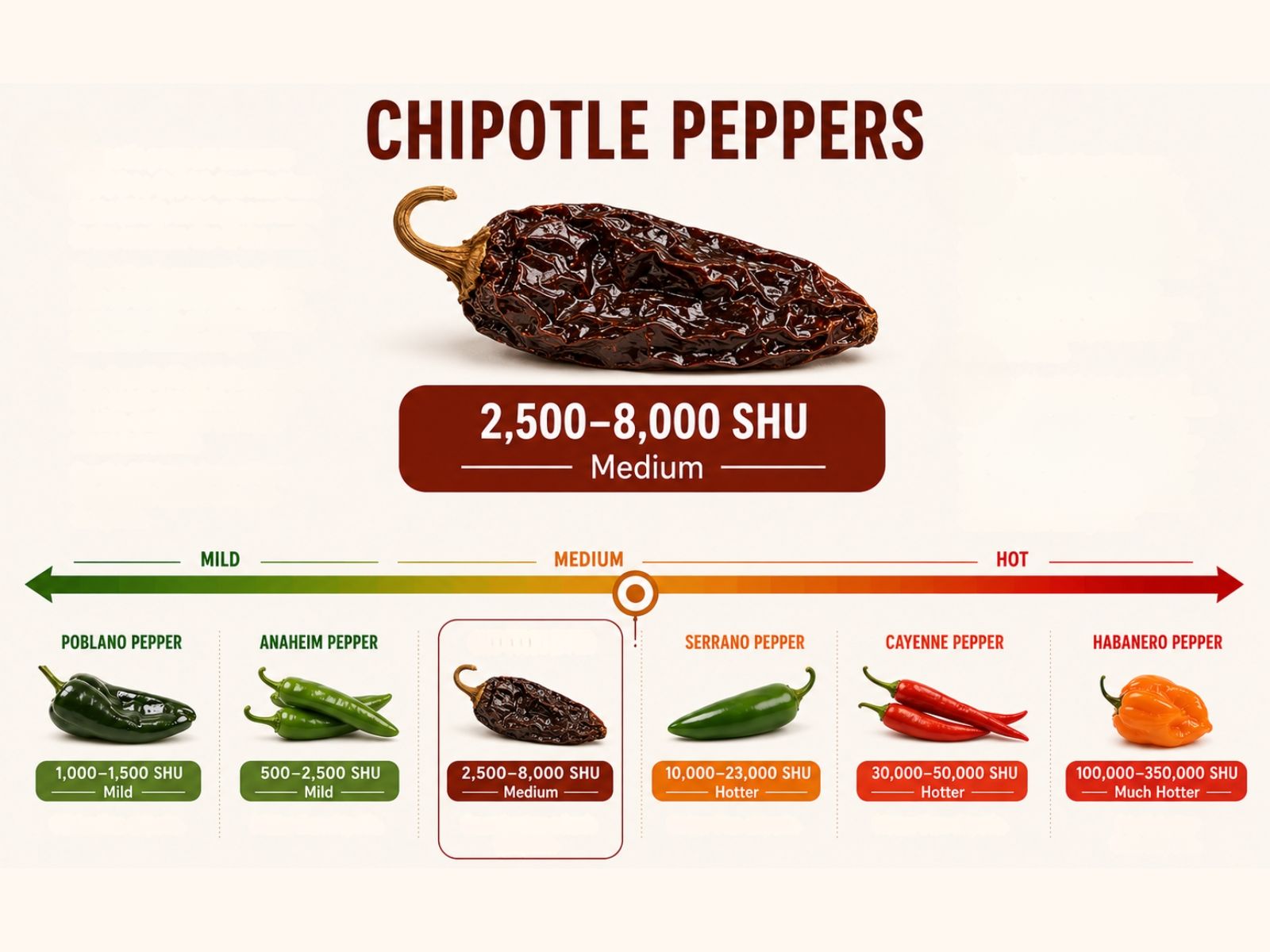 Chipotle Scoville heat compared with other peppers