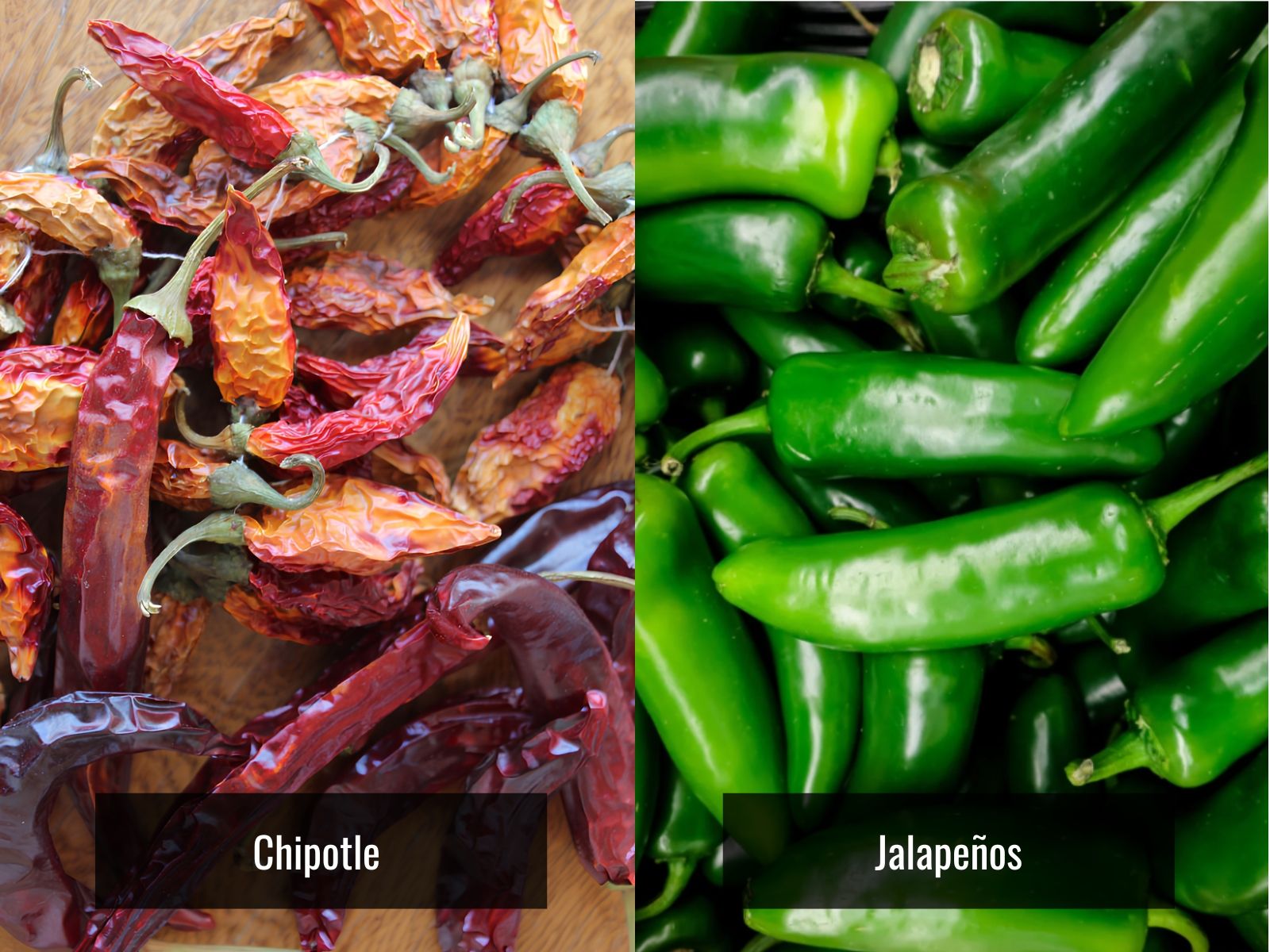 Chipotle and jalapeno pepper appearance comparison