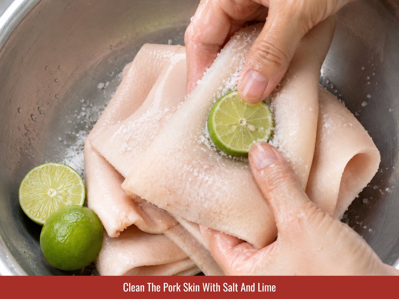 Cleaning pork skin with salt and lime
