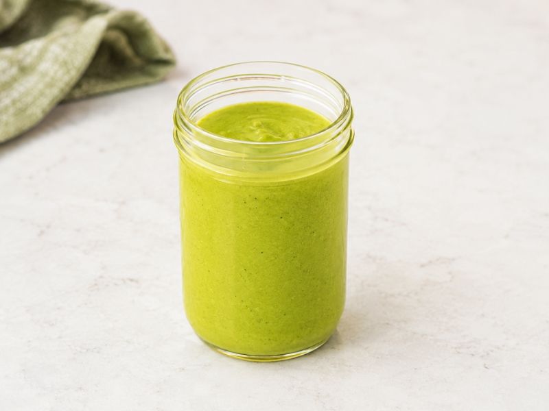 Homemade creamy hot sauce in glass jar