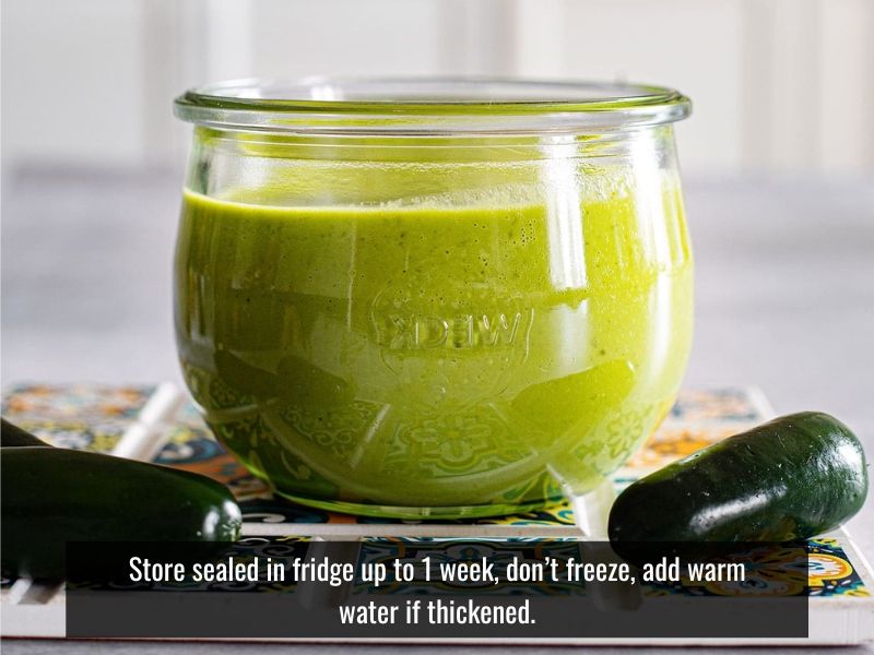 Keep your homemade creamy hot sauce in a sealed glass jar or an airtight squeeze bottle in the fridge. It lasts up to 1 week