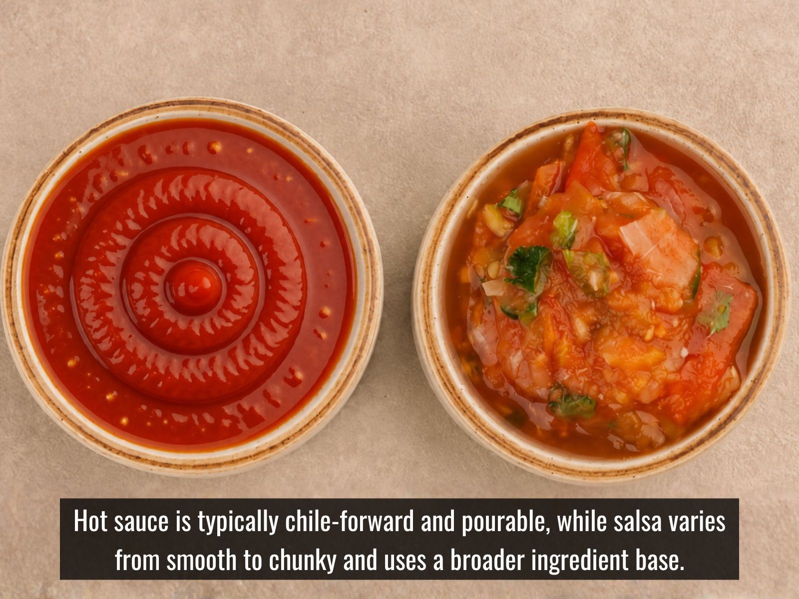 Difference between hot sauce and salsa in texture and ingredients