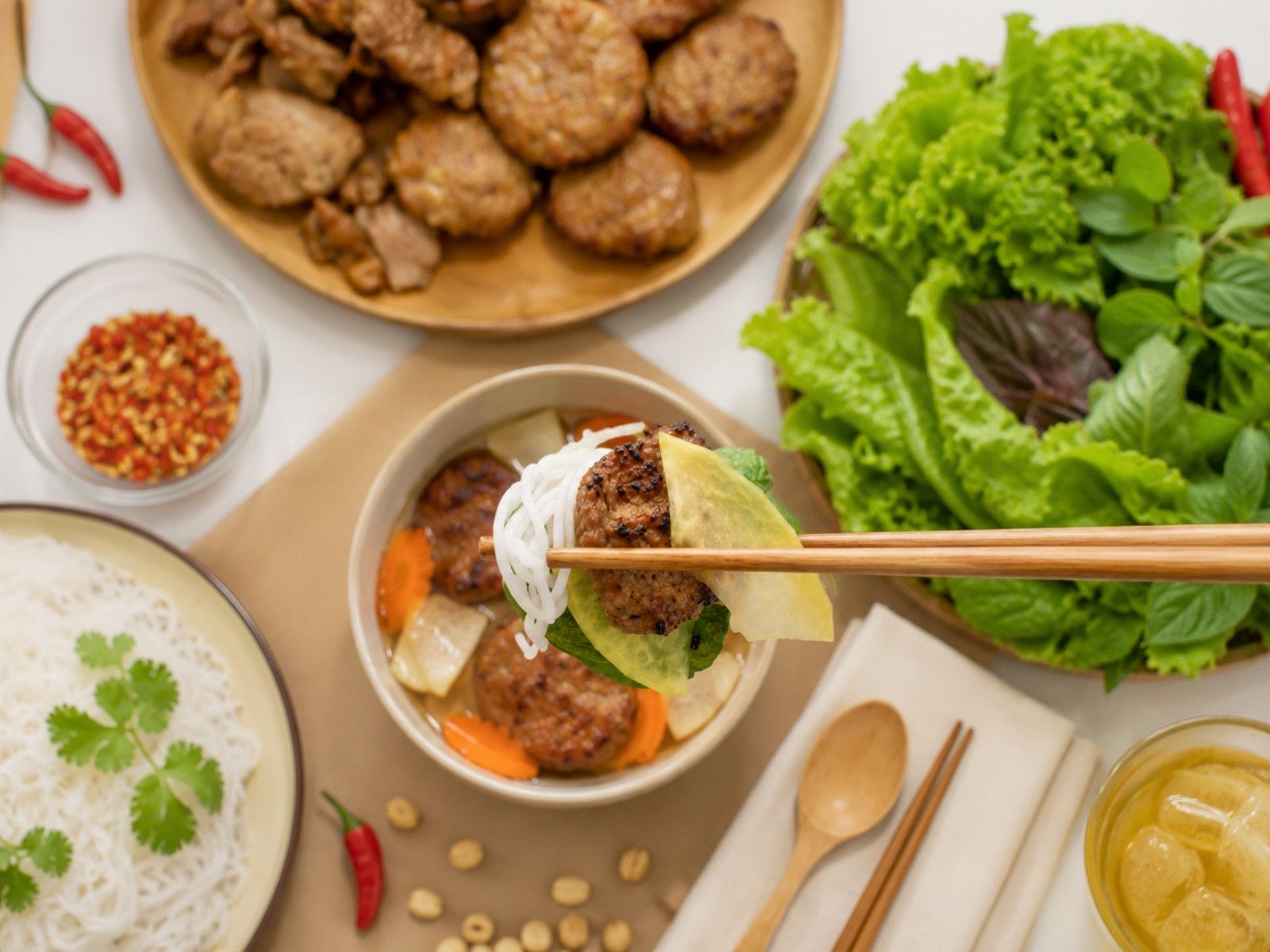 eating bun cha hanoi