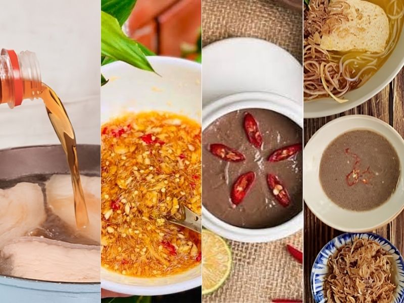 Fish sauce and fermented seasonings used in Vietnamese soups including mắm ruốc, mắm tôm, and nước mắm
