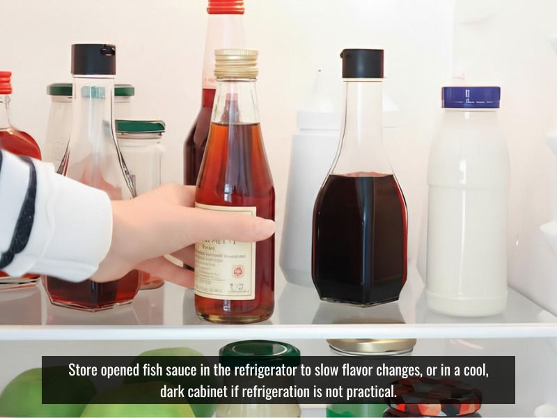 Store opened fish sauce in the fridge or a cool, dark place