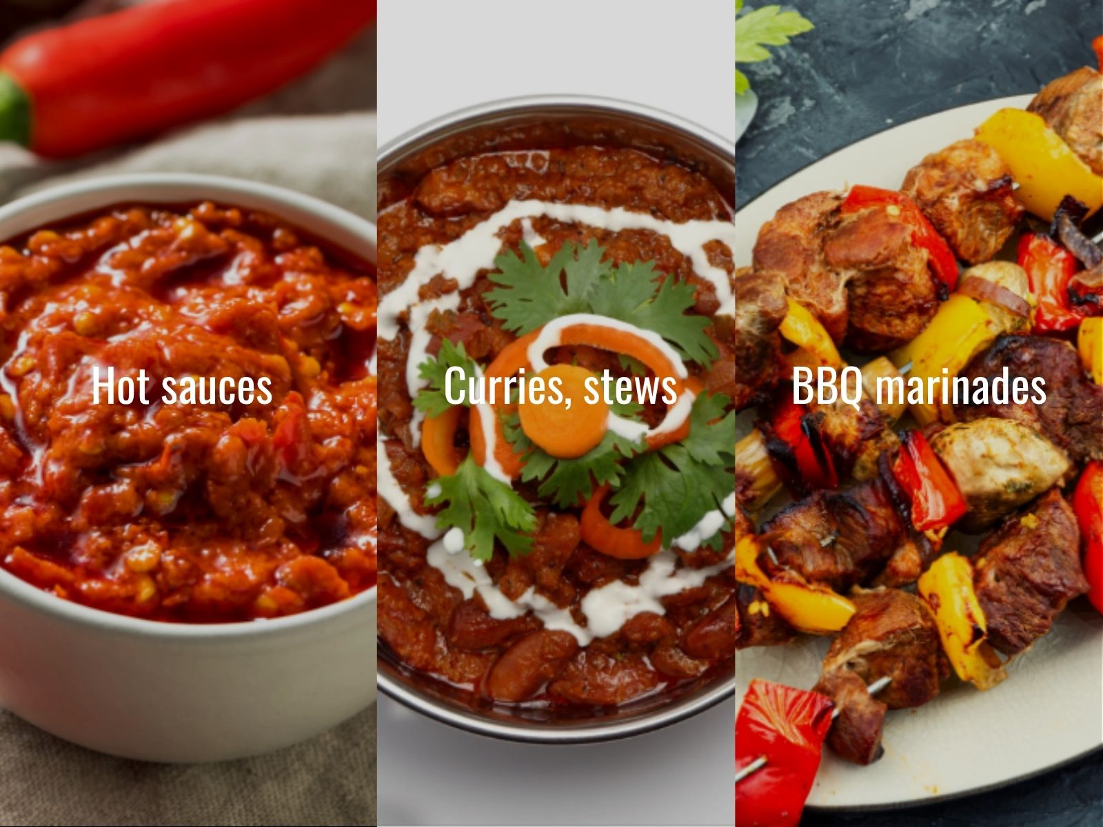Ghost peppers in sauces, curries, chutneys, powders, pickles, and jellies