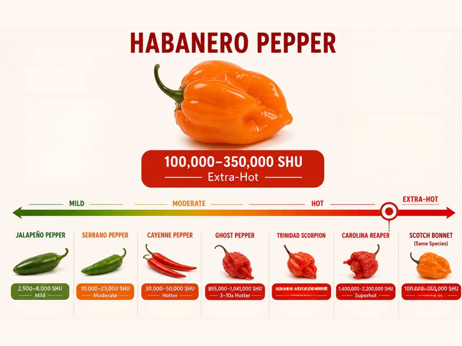 Habanero Scoville heat compared with other peppers