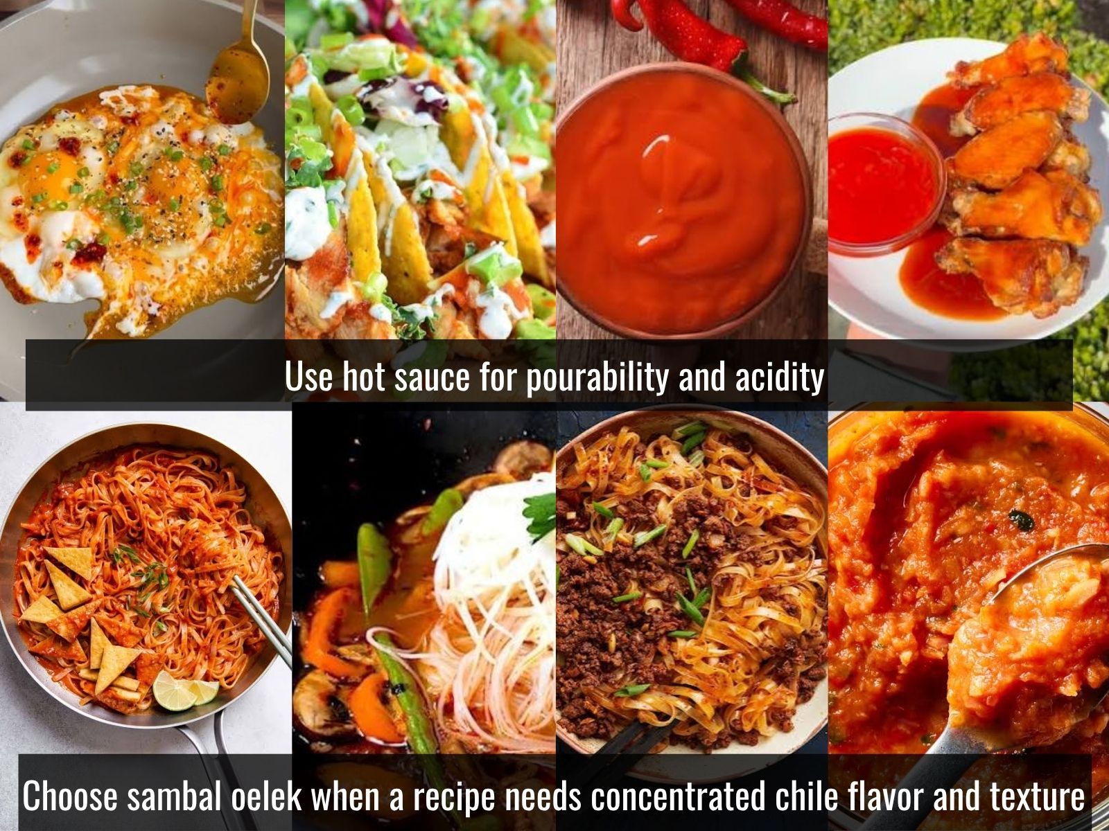 Hot sauce and sambal oelek used in different dishes