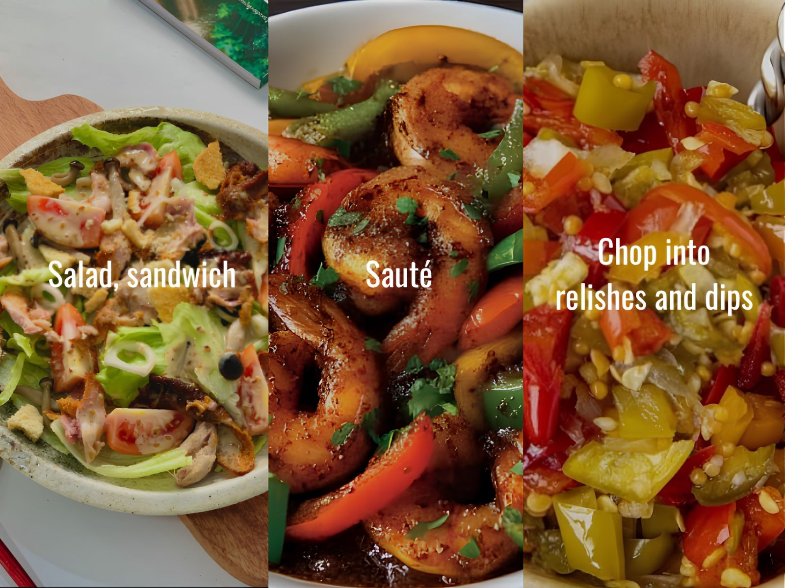 Pepperoncini in salads, sandwiches, beef, relishes, dips, and pizza
