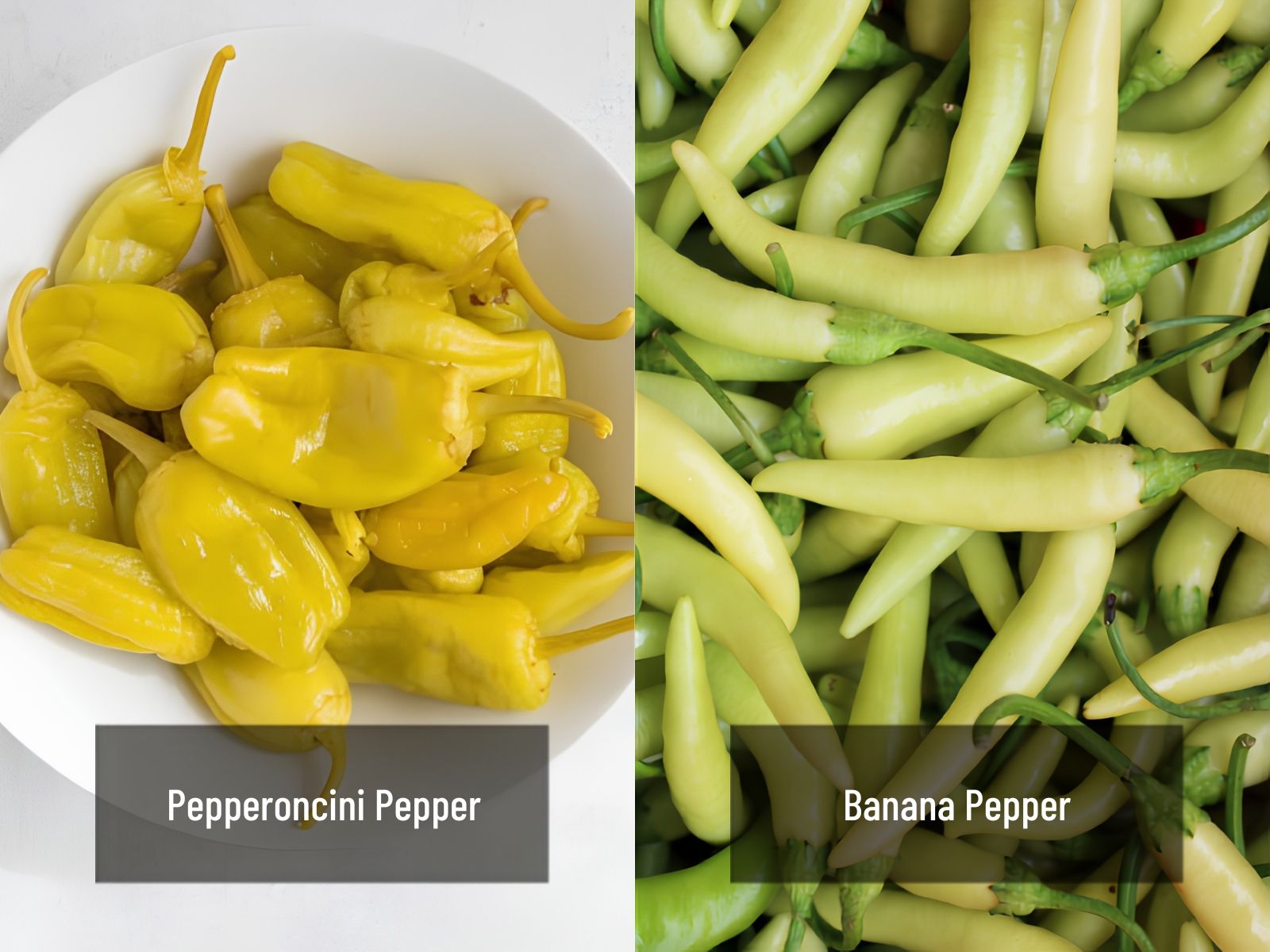 Pepperoncini and banana pepper appearance comparison