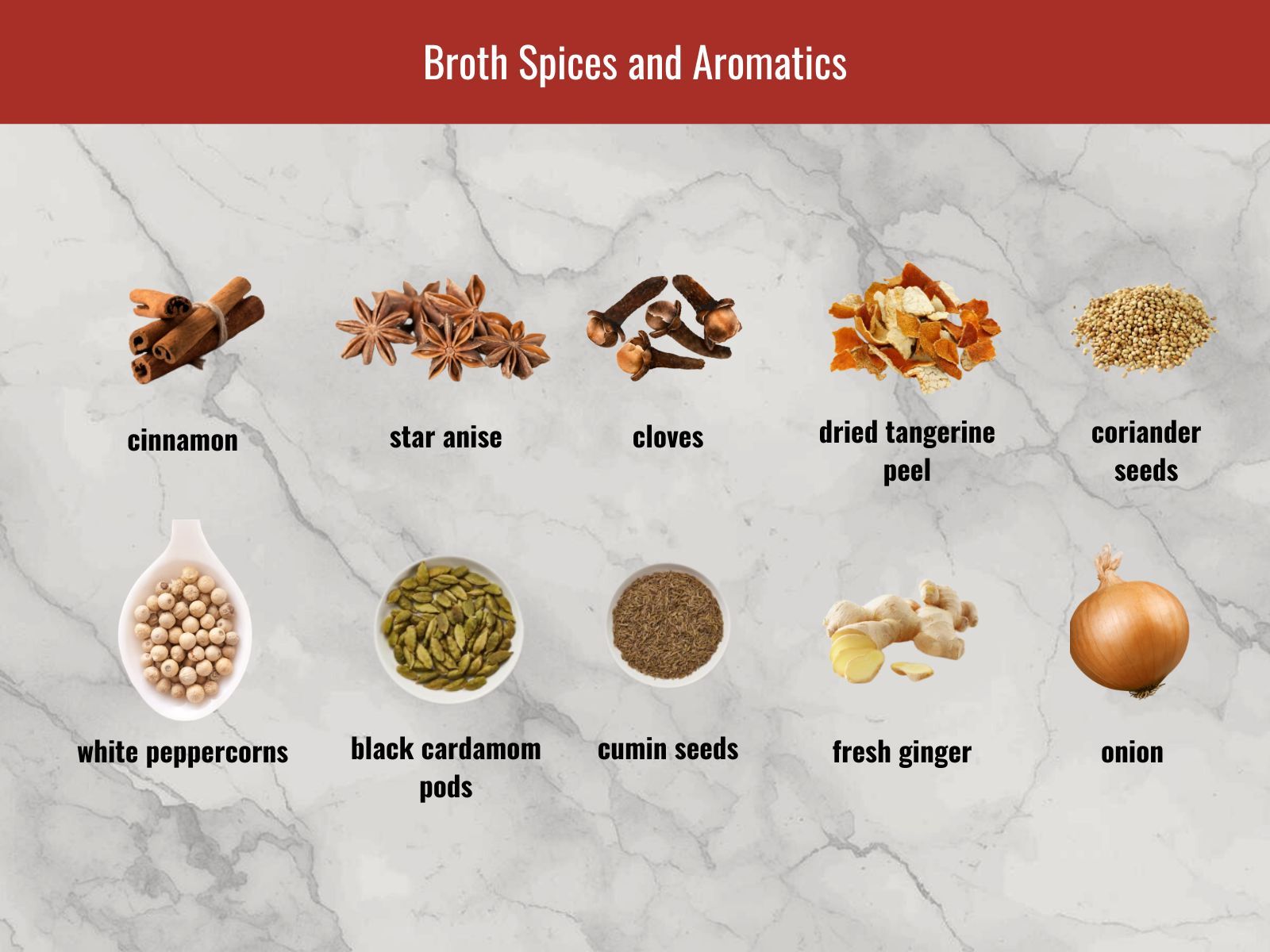 broth spices and aromatics for beef pho