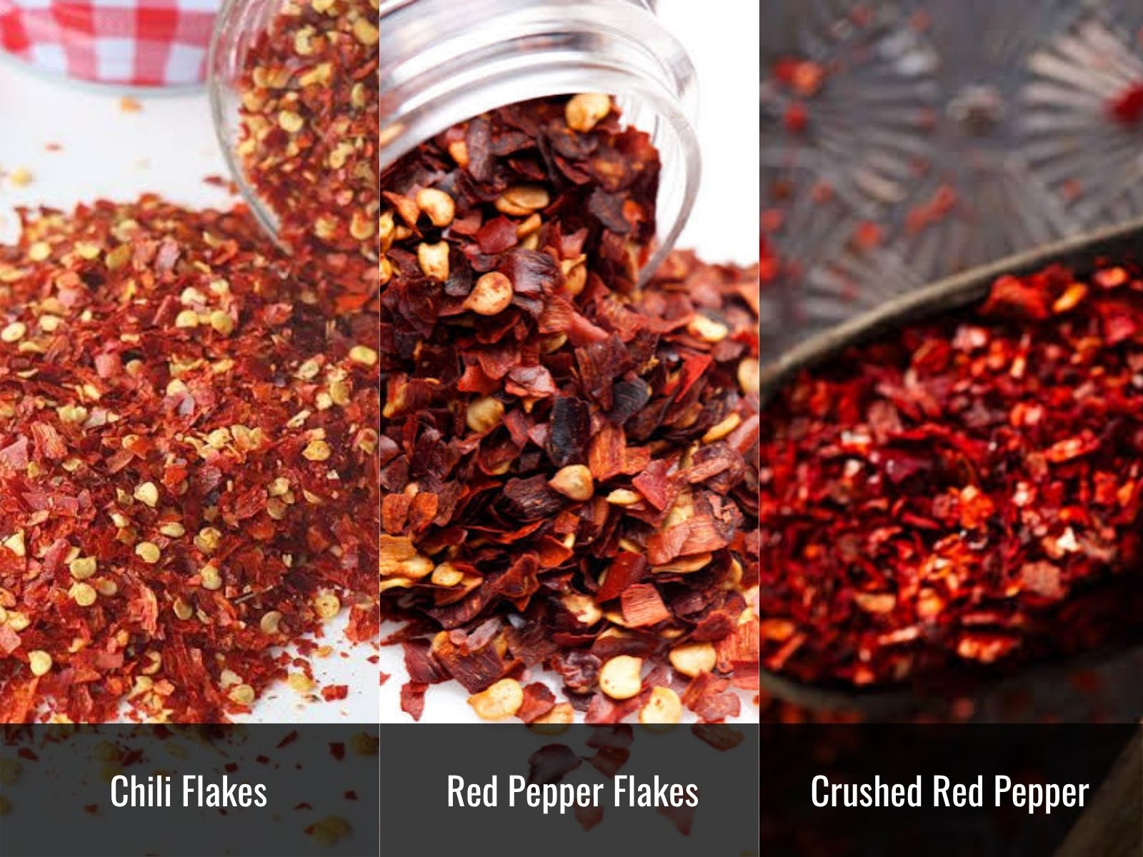 Red pepper flakes, chili flakes, and crushed red pepper