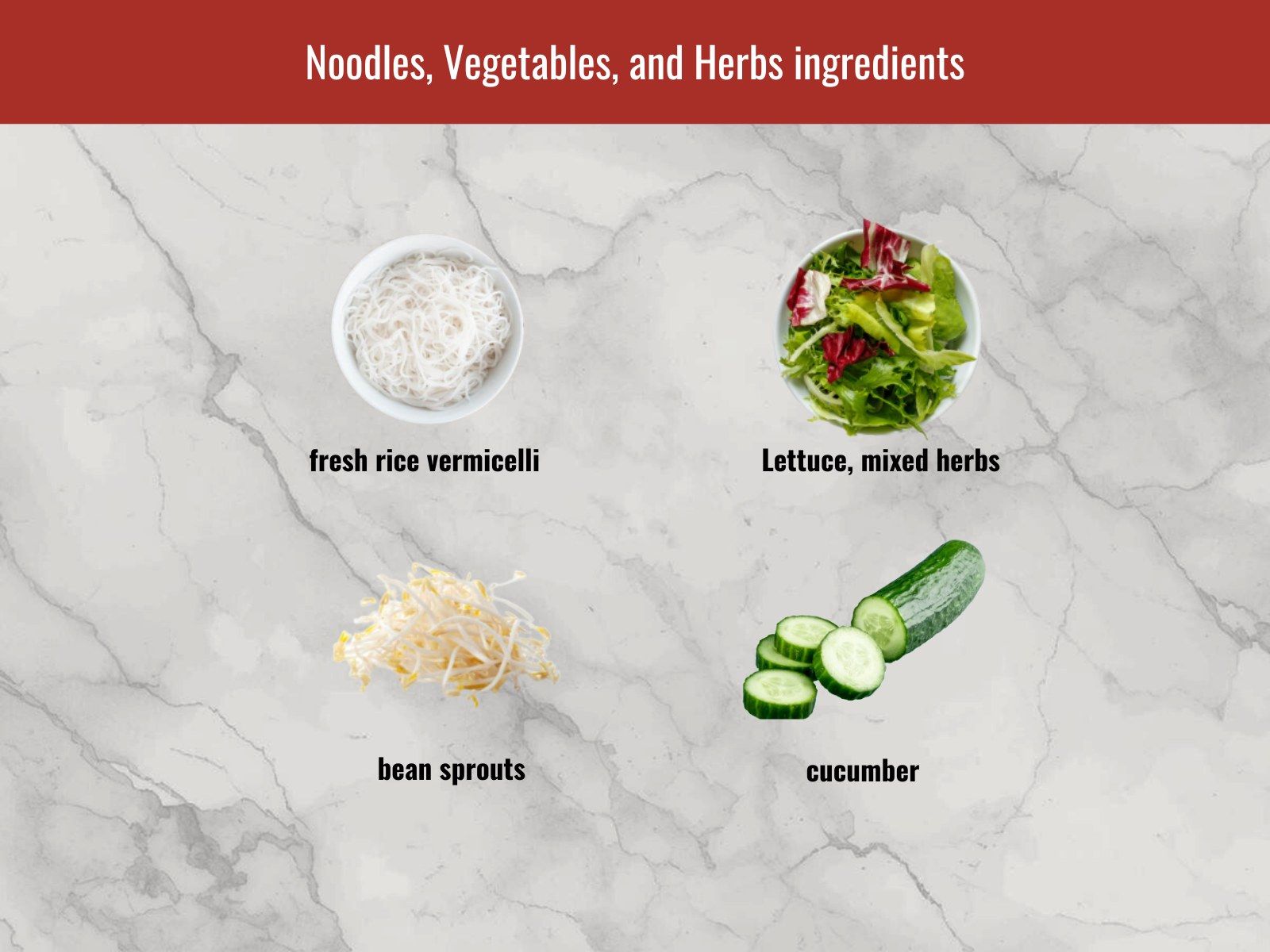 Rice vermicelli, vegetables, and herbs for bun thit nuong