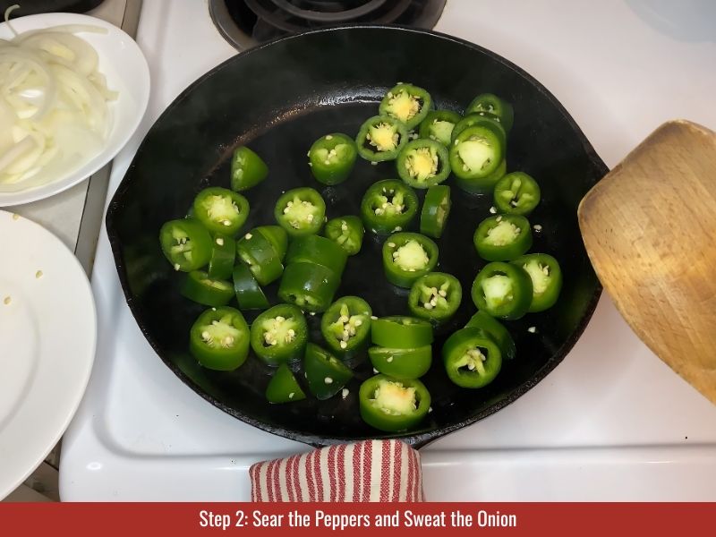 Sauté jalapeños first, then add onions briefly until soft, and cool before blending