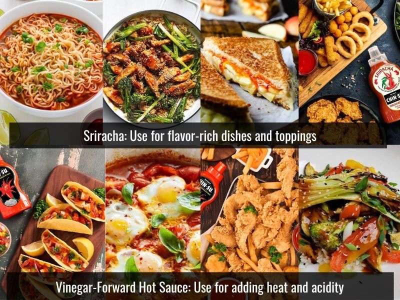 Foods that pair with Sriracha compared with vinegar-forward hot sauce