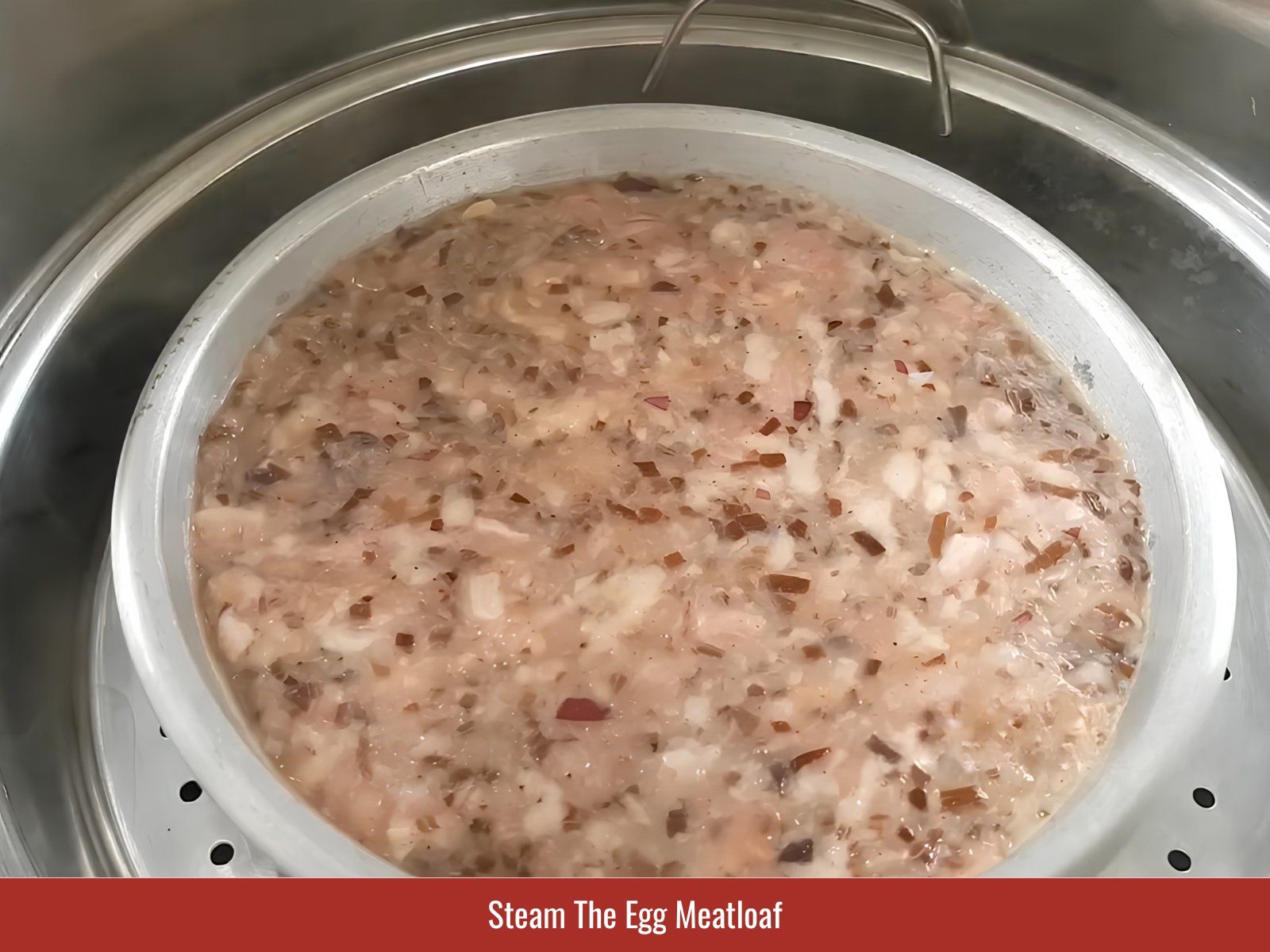 Steaming egg meatloaf in a lined mold