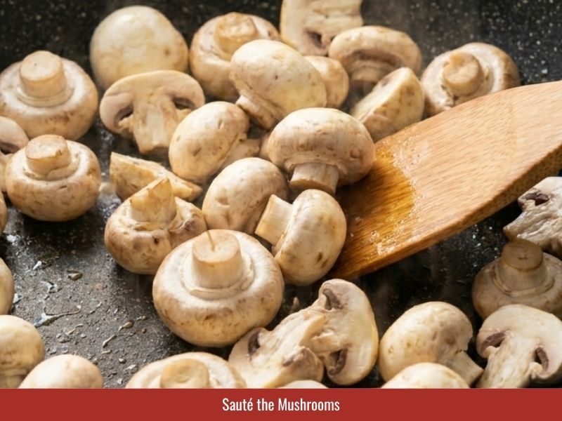 Cooking mushrooms with shallots and seasoning before adding them to chao ga