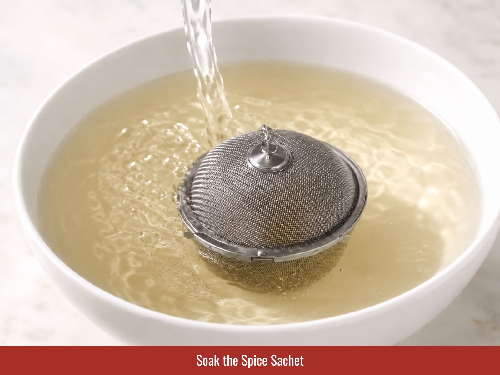Soaking the pho spice sachet