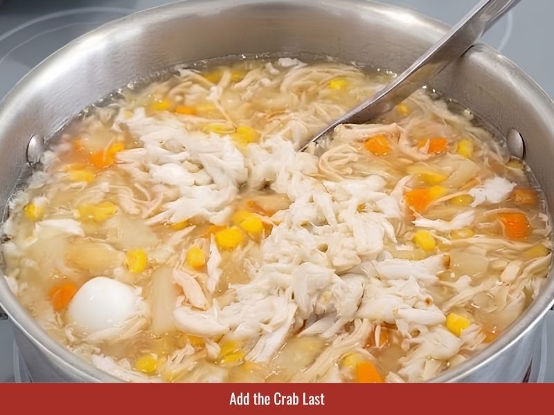 Adding lump crab meat at the end to preserve crab texture and flavor