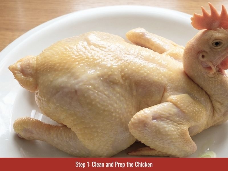Cleaning and preparing a whole chicken before making Vietnamese chicken pho broth