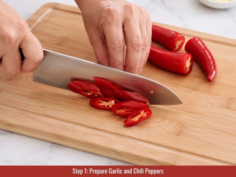 Prepare garlic and chili peppers