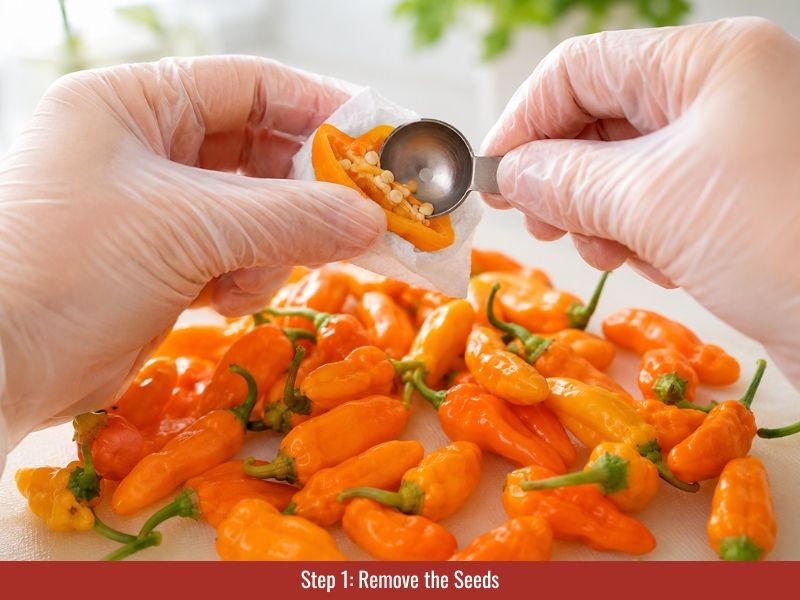 Remove seeds from datil peppers