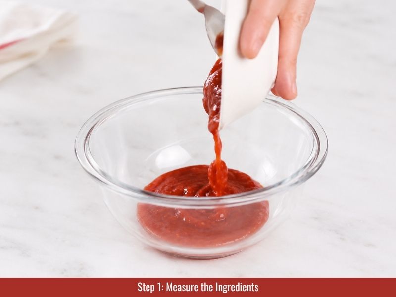 Measure chili oil, sambal, and sriracha