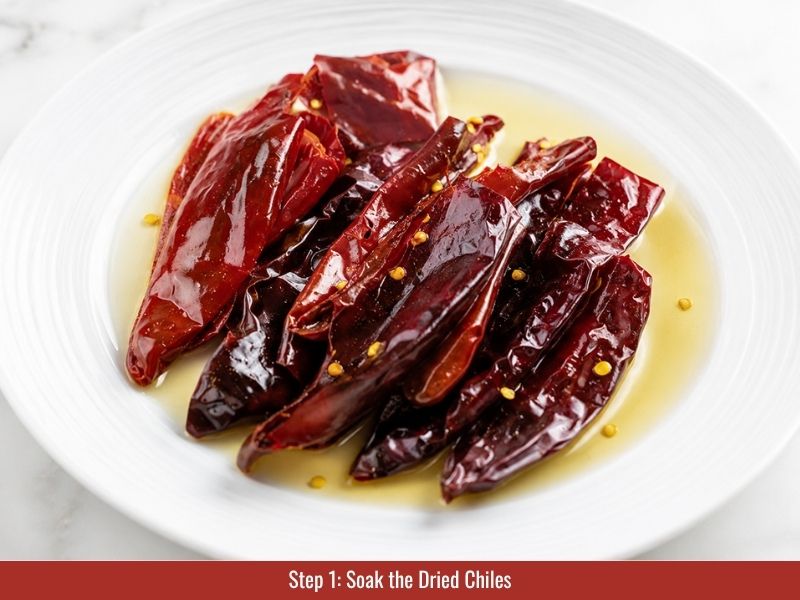 Soak dried New Mexico or Guajillo chiles
