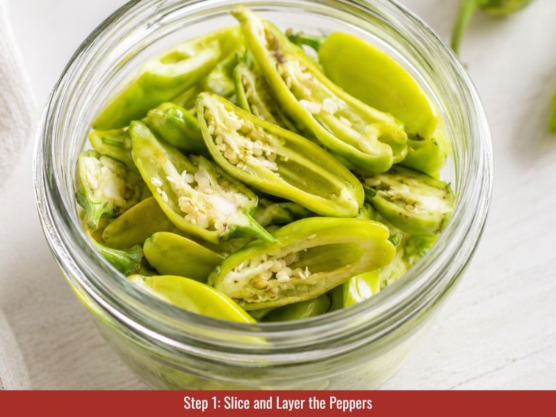 Slice pepperoncini peppers for hot sauce