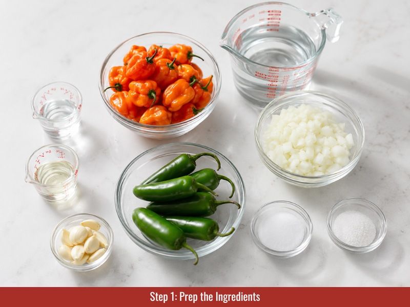 Prep Scotch bonnet peppers and aromatics