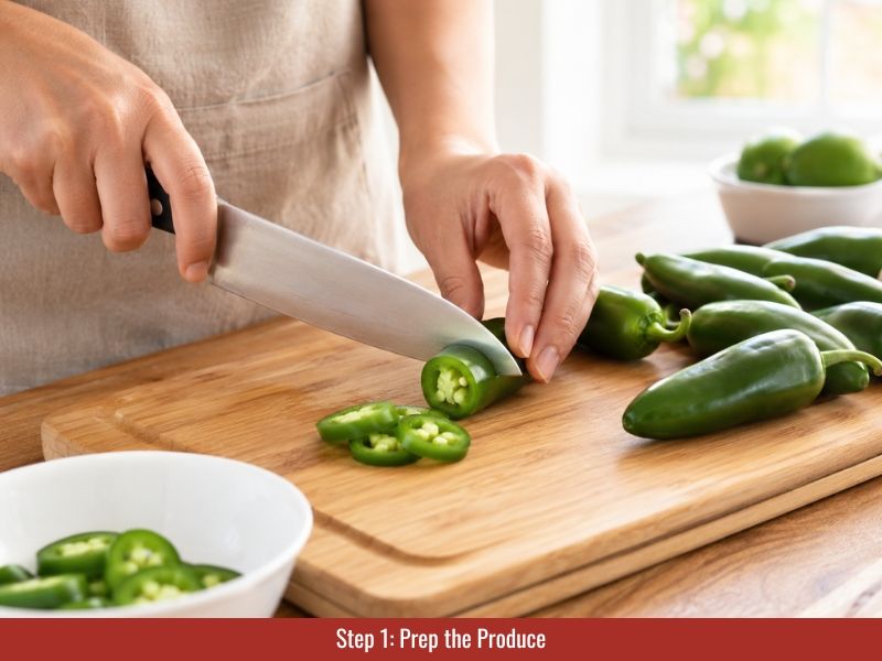 Jalapeños, apple, bell pepper, and garlic prepared