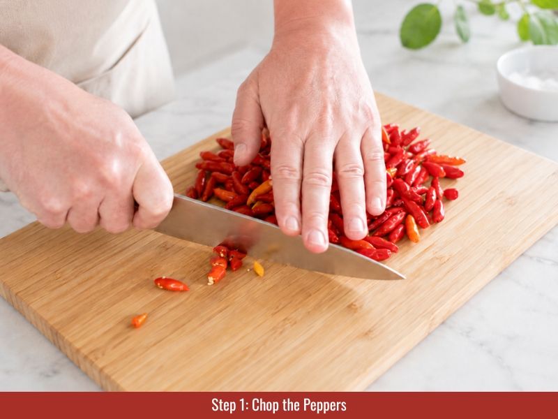 Chop peppers for Tabasco hot sauce