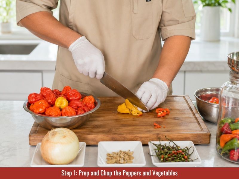 Prep Trinidad Scorpion hot sauce ingredients