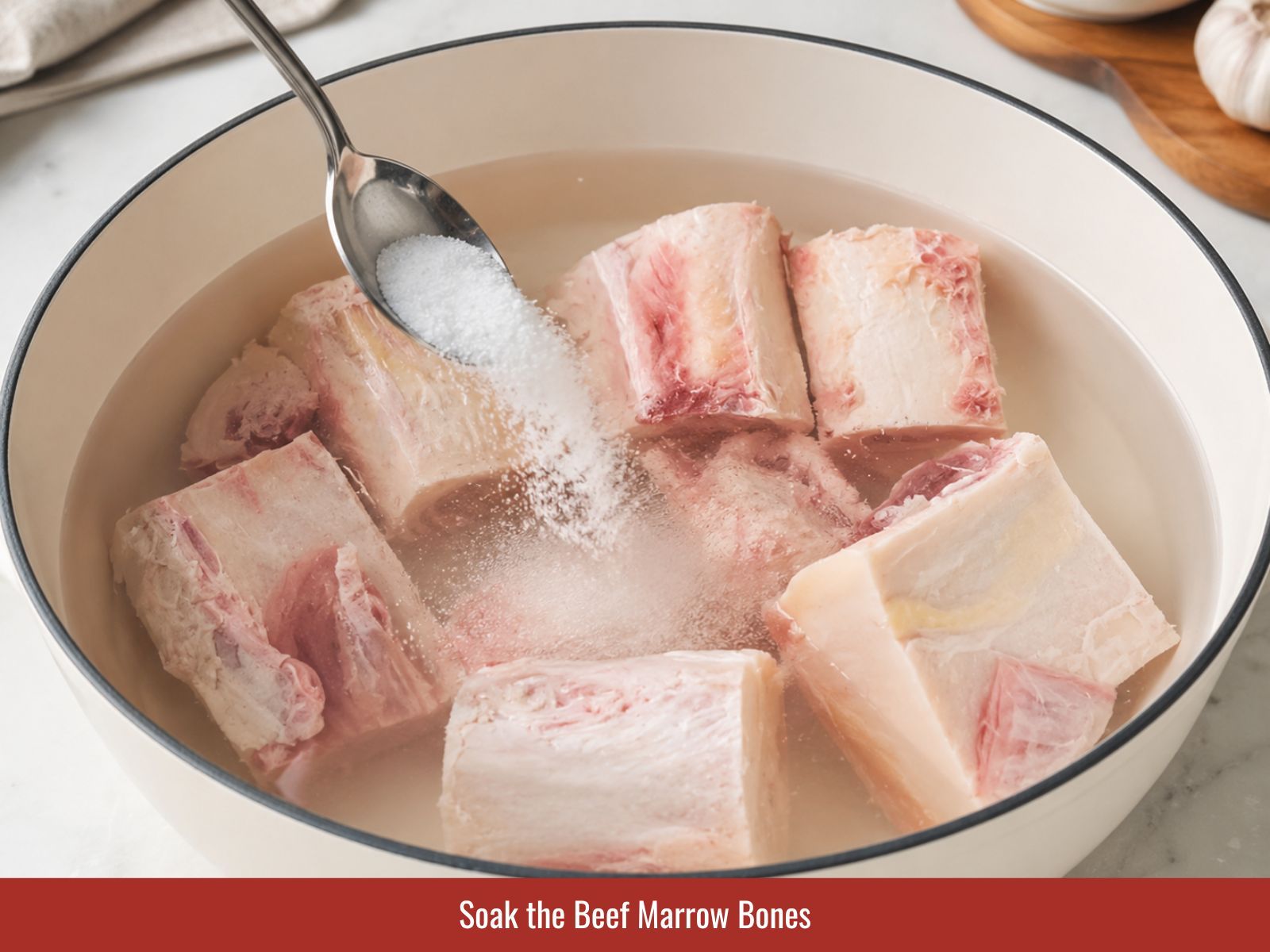 Soaking beef marrow bones in water