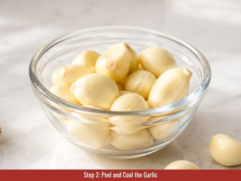 Peel and cool roasted garlic and peppers