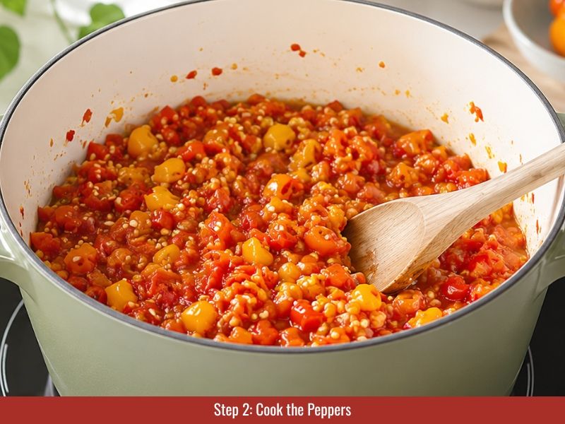 Simmer datil peppers to soften