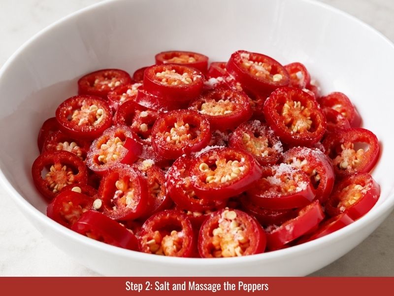 Massage peppers with sea salt