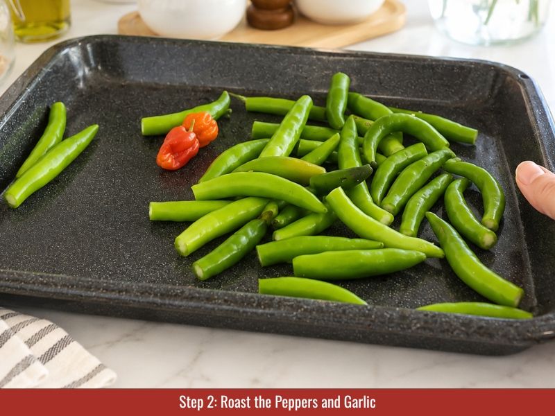 Roast serrano peppers and garlic